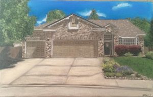 brown brick house in pastel
